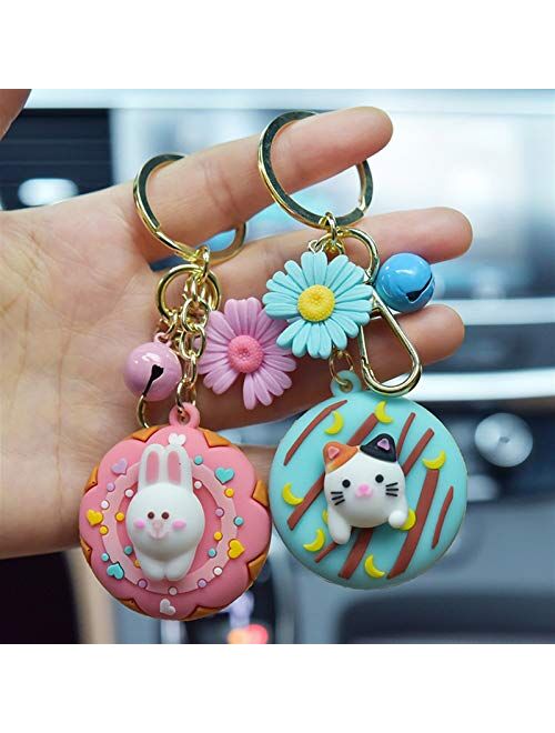 JZYZSNLB Keychain Cute Cartoon Animals Donut Keychain Jewelry Accessory Bag Pendant Creative Car Keyring Couple Small Gifts (Color : 3)