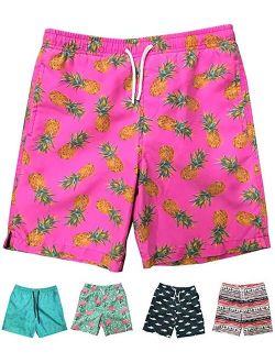 Little Boys Quick Dry Beach Board Shorts Swim Trunk Swimsuit Beach Shorts With Mesh Lining (Pink Pineapple, 2T)