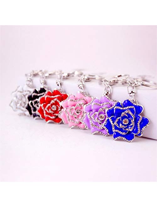 JZYZSNLB Keychain Creative Gifts Beautiful Red Rose Keychain Lady Bag Accessories Flower Metal Dripping Rhinestone Crafts Pendant Keychain Gift (Color : Red, Size : 10 cm