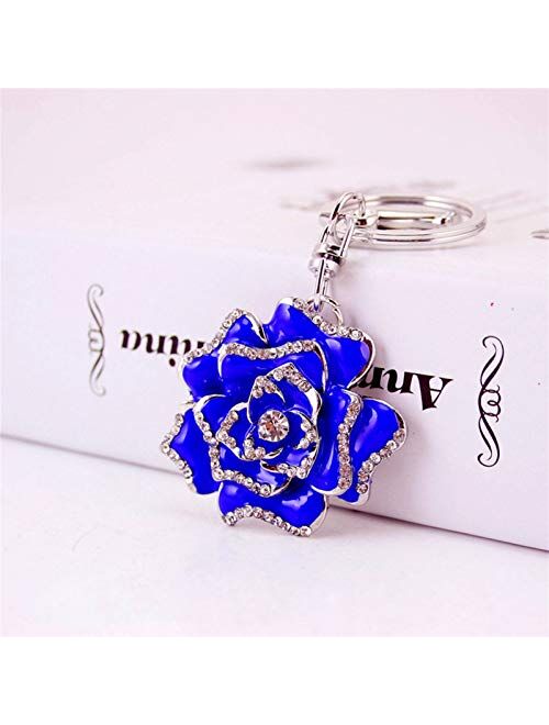 JZYZSNLB Keychain Creative Gifts Beautiful Red Rose Keychain Lady Bag Accessories Flower Metal Dripping Rhinestone Crafts Pendant Keychain Gift (Color : Red, Size : 10 cm