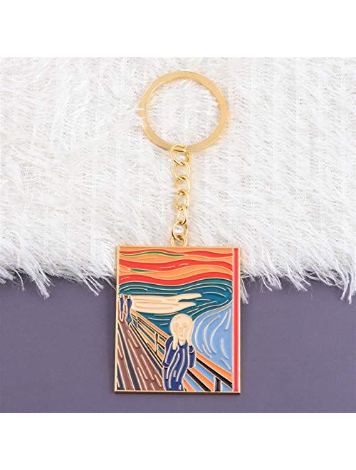JZYZSNLB Keychain Keychains Classic Starry Sky Collection Oil Painting Metal Keyring for Artist Key Holder Gift (Color : K822)