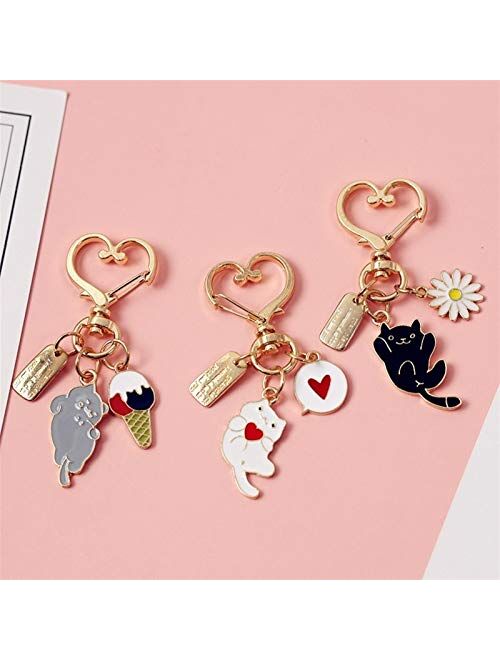 JZYZSNLB Keychain Cute Cartoon Summer Sweet Heart Metal Keychain Key Chains Ring Car Bag Pendent Charm Accessories (Color : Black)