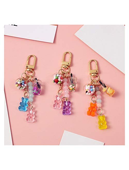 Fylsdes Cartoon Keychain New Cute Ins Candy Keychain Rainbow Gummy Bear Soft Shell Headset Pendant Key Chains Girl Gift Jelly Bear Chain Key Ring Interior Accessories (Co