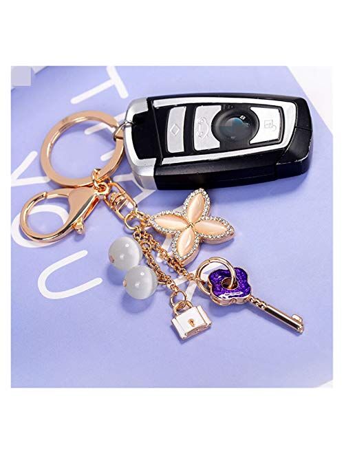 Fylsdes Car Key Chain New Key Chain Clover Car Keyrings Female Creative Cute Flower Bag Pendant Key Rings Keychain (Color : Purple)