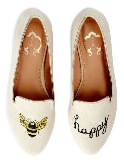 Bee Happy Embroidered Smoking Flat (Women's)