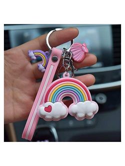Fylsdes Cartoon Keychain Pink Rubber Clouds Keychain Women Girl Cute Flower Bell Rainbow Key Chain Lanyard Trinket Party Gift Interior Accessories (Color : 1)