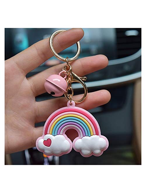Fylsdes Cartoon Keychain Pink Rubber Clouds Keychain Women Girl Cute Flower Bell Rainbow Key Chain Lanyard Trinket Party Gift Interior Accessories (Color : 1)