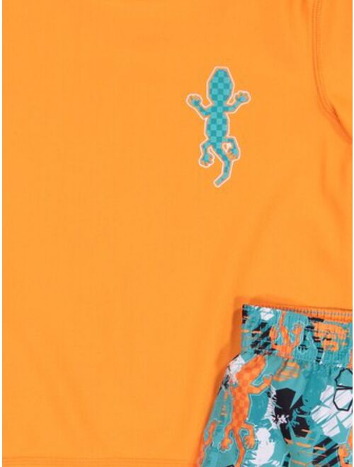 Kiko & Max Toddler Boys Orange Gecko Tropical Rash Guard Shirt & Swim Trunks