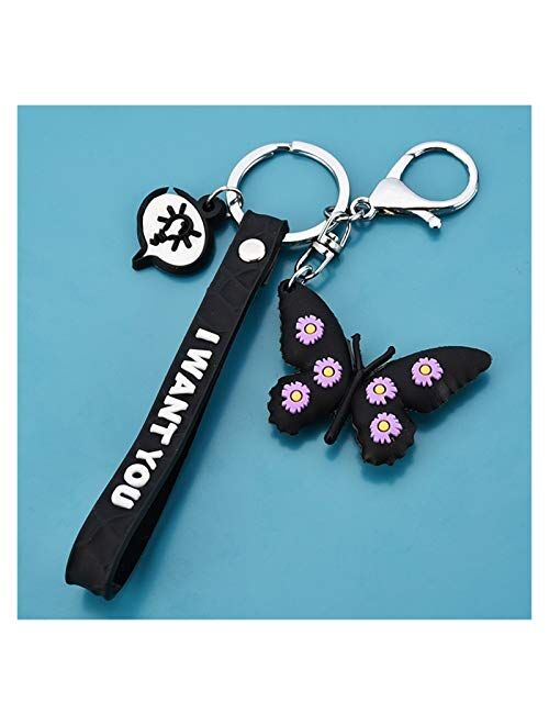 Fylsdes Cartoon Keychain Keychain Soft Plastic 3D Doll Accessories Small Daisy Key Pendant School Bag Creative Butterfly Keychain Interior Accessories (Color : Gray)