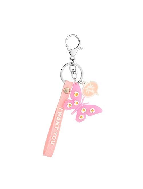Fylsdes Cartoon Keychain Keychain Soft Plastic 3D Doll Accessories Small Daisy Key Pendant School Bag Creative Butterfly Keychain Interior Accessories (Color : Gray)