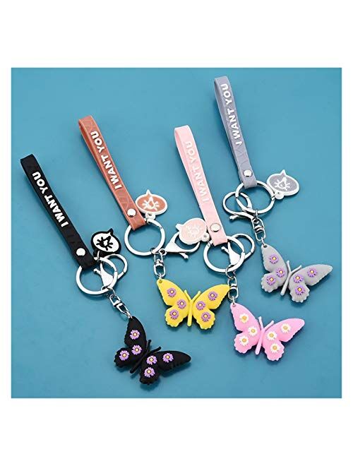 Fylsdes Cartoon Keychain Keychain Soft Plastic 3D Doll Accessories Small Daisy Key Pendant School Bag Creative Butterfly Keychain Interior Accessories (Color : Gray)