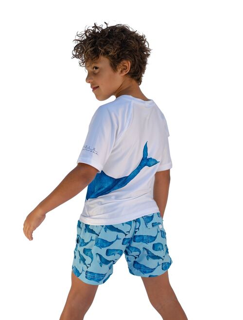 Azul Boys Little Blue Free Willy Print Drawstring Tie Swim Shorts