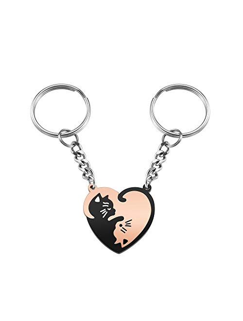 AllerPierce Cute Cat Couples Keychain Gift Heart Puzzle Key chains for Boyfriend Girlfriend Valentine's Day Birthday Gifts