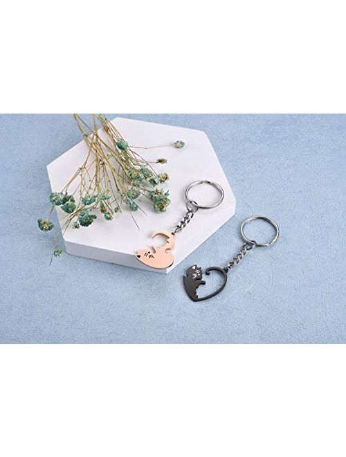 AllerPierce Cute Cat Couples Keychain Gift Heart Puzzle Key chains for Boyfriend Girlfriend Valentine's Day Birthday Gifts