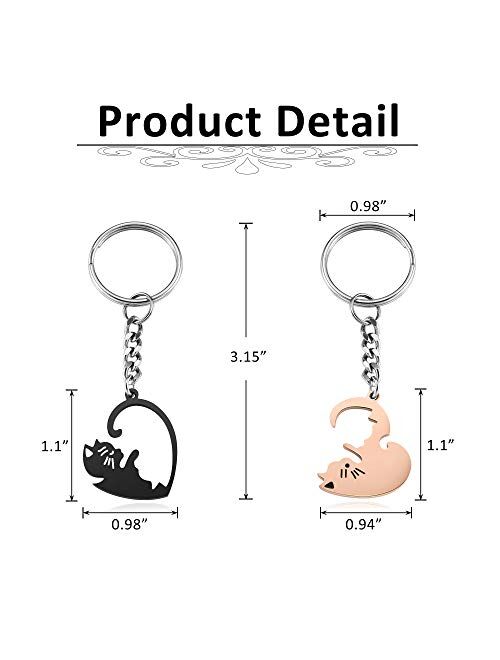 AllerPierce Cute Cat Couples Keychain Gift Heart Puzzle Key chains for Boyfriend Girlfriend Valentine's Day Birthday Gifts