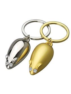 STOBOK 2pcs Mouse Rat Keychains Metal Couple Keychains Bag Purse Charms 2020 Zodiac Rat New Year lunar Valentines Gifts (Random Color)