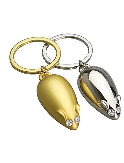 STOBOK 2pcs Mouse Rat Keychains Metal Couple Keychains Bag Purse Charms 2020 Zodiac Rat New Year lunar Valentines Gifts (Random Color)