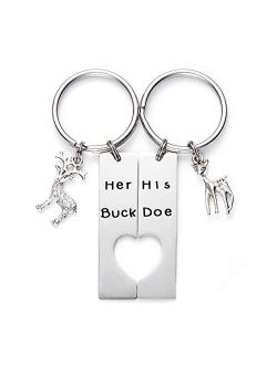 LParkin Her Buck His Doe Heart Keychains Hunting Gifts for Men Wedding Deer Couples Boyfriend Girlfriend Jewelry Promise Key Chain Gift