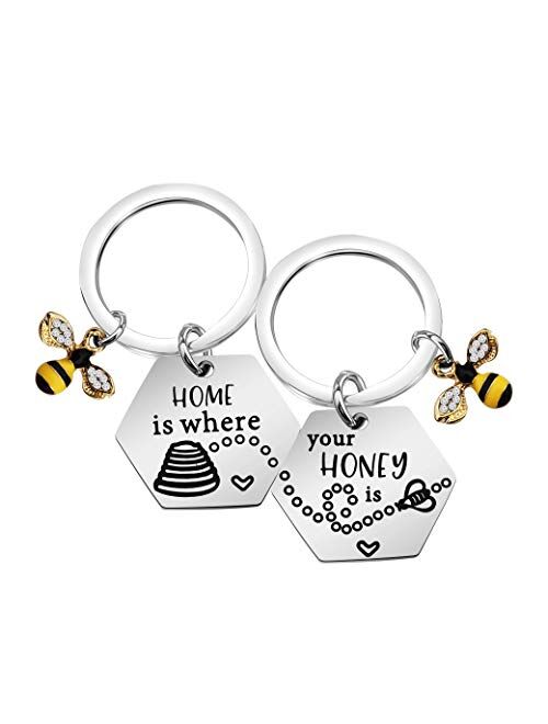 MAOFAED Matching Couples Keychains Honey Beehive Keychains Home, Housewarming Couples Gift