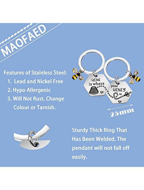 MAOFAED Matching Couples Keychains Honey Beehive Keychains Home, Housewarming Couples Gift