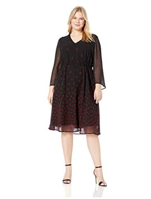 Anne Klein Women's Size Plus Long Sleeve Drawstring Midi Dress