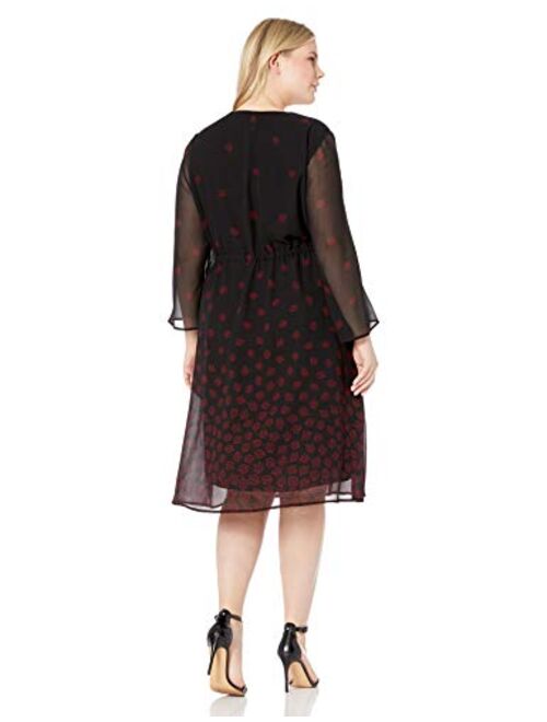 Anne Klein Women's Size Plus Long Sleeve Drawstring Midi Dress
