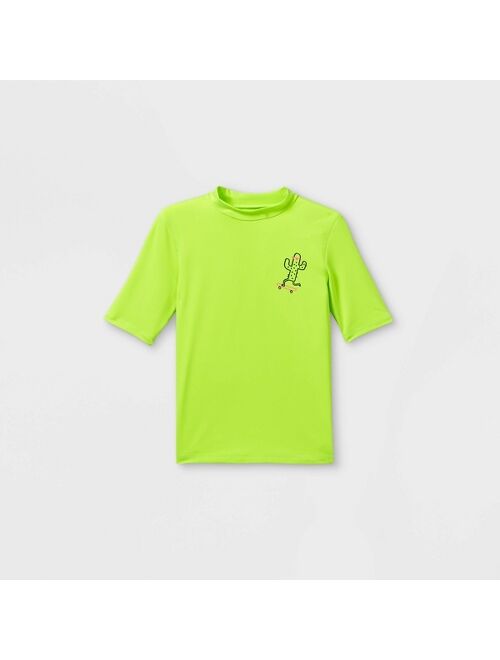 Boys' Catcus Hit Short Sleeve Rash Guard Swim Shirt - Cat & Jack™ Lime