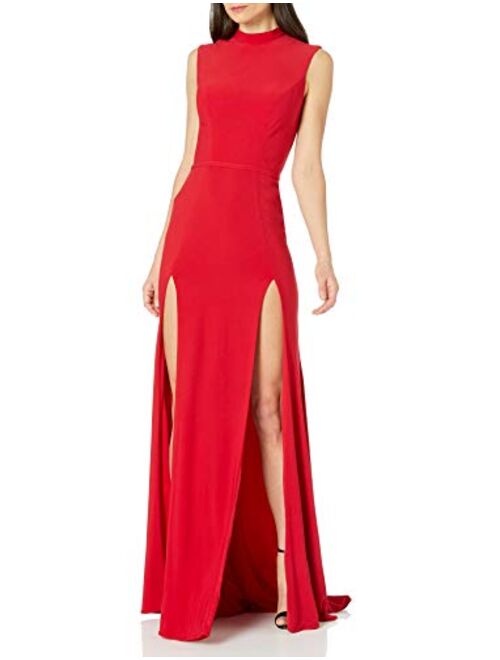 Mac Duggal Women's Long Dress with Mock Neck and Split Front Carwash Skirt