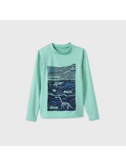 Boys' Long Sleeve Dino Graphic Rash Guard Swim Shirt - Cat & Jack Aqua
