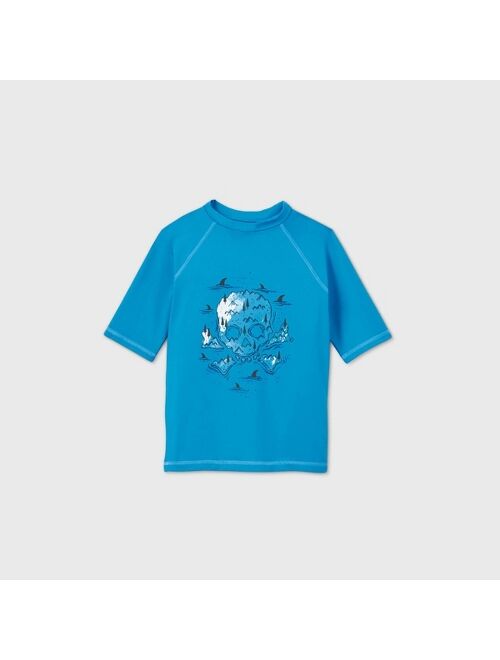 Boys' Short Sleeve Skull Graphic Rash Guard Swim Shirt - art class™ Blue