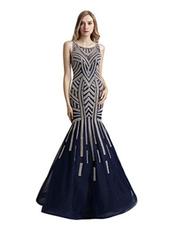 Sarahbridal Womens Tulle Mermaid Sequin Evening Dress Formal Prom Gowns Long