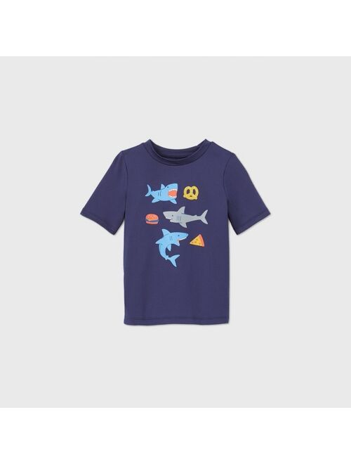 Toddler Boys' Shark Print Short Sleeve Rash Guard Swim Shirt - Cat & Jack™ Navy