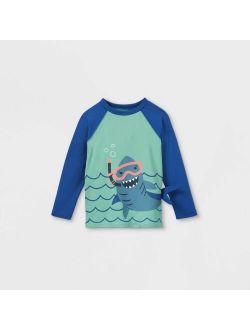 Toddler Boys' Shark Long Sleeve Graphic Rash Guard Swim Shirt - Cat & Jack Blue/Aqua