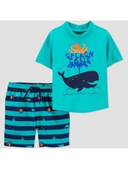 Toddler Boys' Whale Print Short Sleeve Rash Guard Set - Just One You® made by carter's Aqua