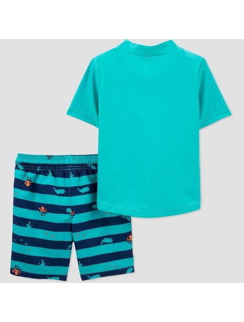 Toddler Boys' Whale Print Short Sleeve Rash Guard Set - Just One You® made by carter's Aqua