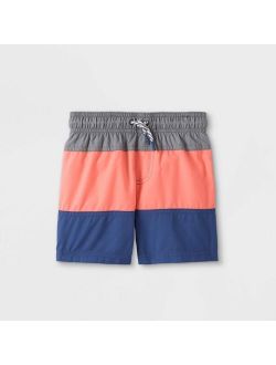 Toddler Boys' Colorblock Swim Trunks - Cat & Jack Gray/Pink/Navy