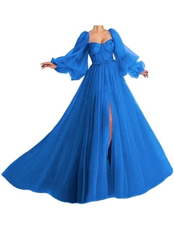 Xijun Long Puffy Sleeve Prom Dress Long with Split Evening Gowns Birthday Party Dresses