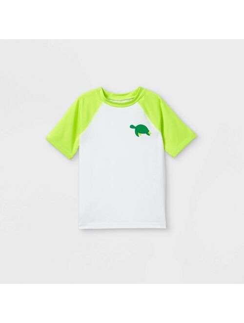 Toddler Boys' Turtle Print Short Sleeve Raglan Rash Guard Swim Shirt - Cat & Jack™ True White