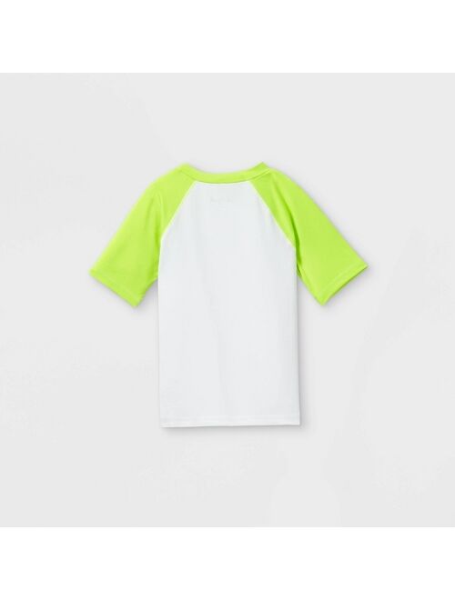 Toddler Boys' Turtle Print Short Sleeve Raglan Rash Guard Swim Shirt - Cat & Jack™ True White