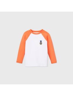 Toddler Boys' Pineapple Print Long Sleeve Raglan Rash Guard Swim Shirt - Cat & Jack Orange/White