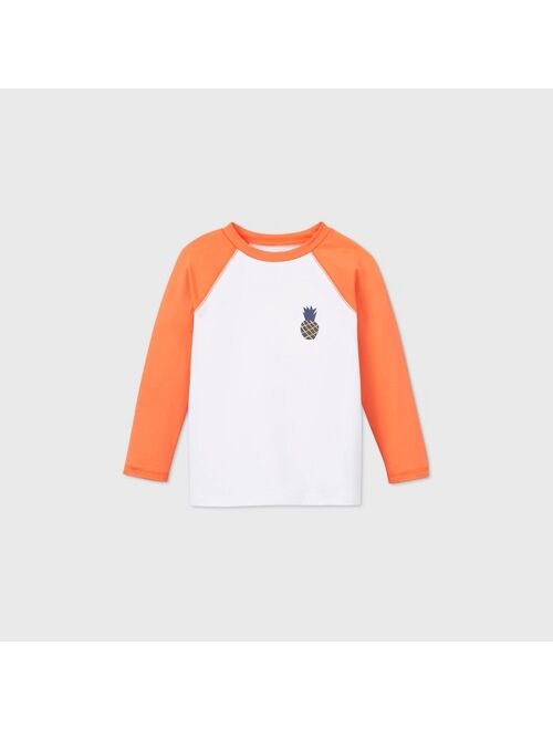 Toddler Boys' Pineapple Print Long Sleeve Raglan Rash Guard Swim Shirt - Cat & Jack™ Orange/White