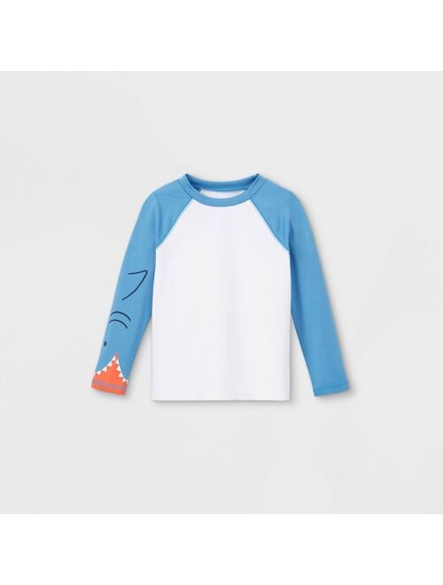 Toddler Boys' Shark Face Long Sleeve Raglan Rash Guard Swim Shirt - Cat & Jack™ Blue
