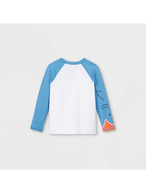 Toddler Boys' Shark Face Long Sleeve Raglan Rash Guard Swim Shirt - Cat & Jack™ Blue