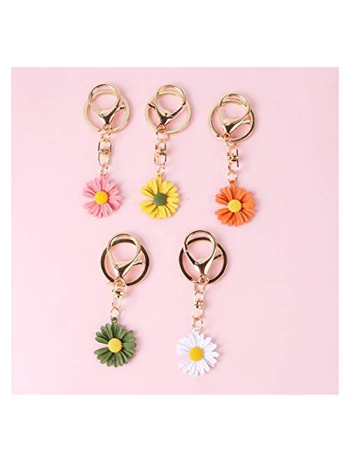 YSDSPTG Keychain New 5 Style Daisy Key Chain Korean Cute Flower Keychain for Women and Men Bags Girl Jewelry Chain Key Ring Wholesale Accessories Interior Accessories (Fa