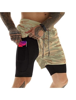 OEBLD Mens Athletic Shorts 2-in-1 Gym Workout Running 7'' Shorts with Towel Loop