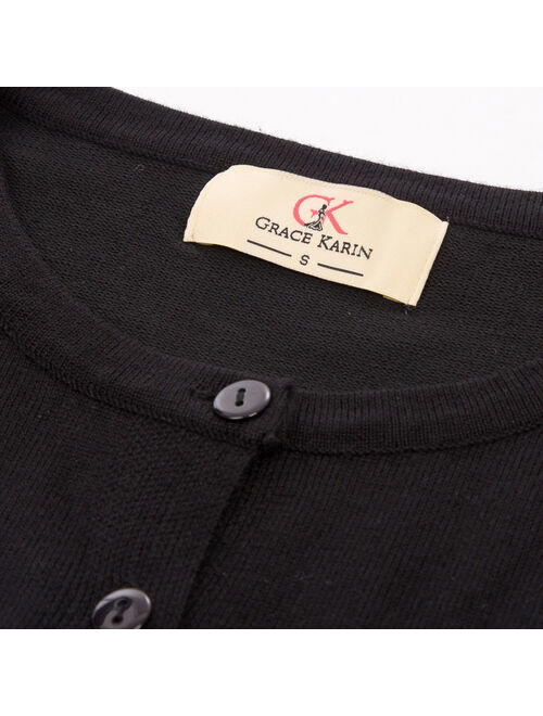 Grace Karin Classic Women's Button Down Crew Neck Sweater Knit Cardigan Long Sleeve (S~2XL)