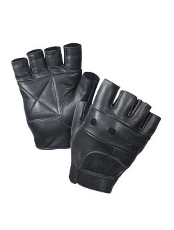 Black Leather Fingerless Biker Gloves