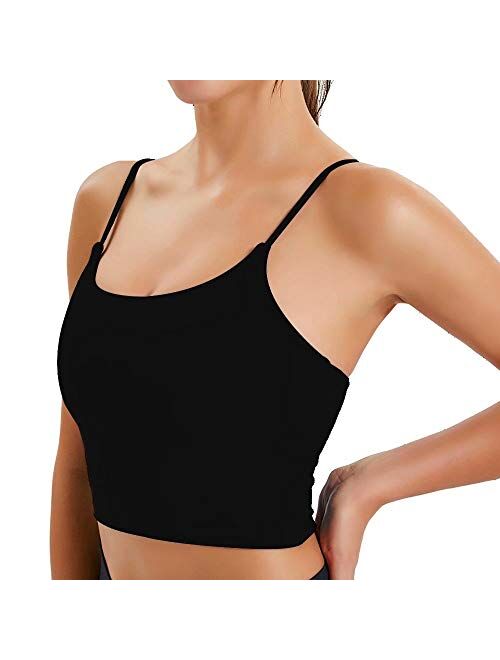 FAHZON Longline Sleeveless Sports Bra Seamless Workout Running Shirts Yoga Tank Top Camisole with Built Shelf Bra for Women