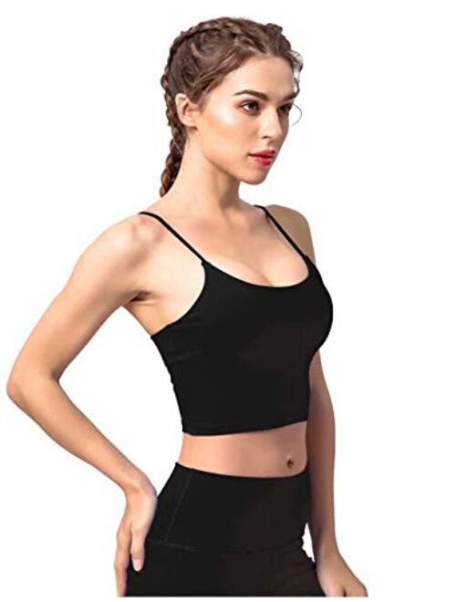 FAHZON Longline Sleeveless Sports Bra Seamless Workout Running Shirts Yoga Tank Top Camisole with Built Shelf Bra for Women