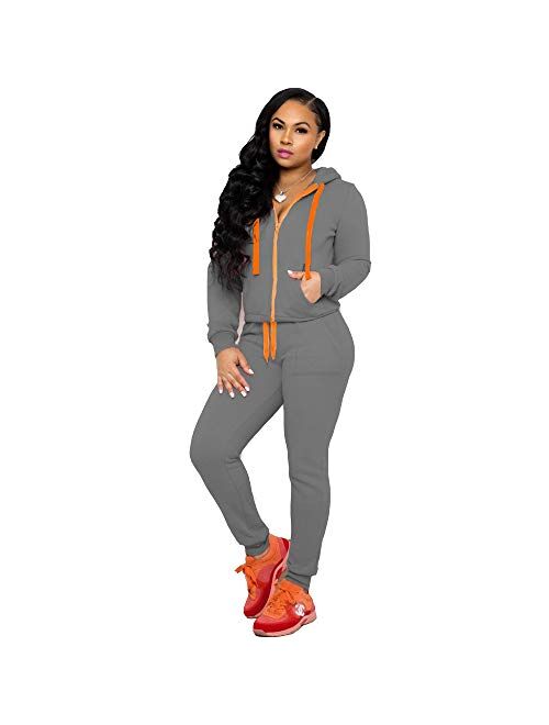 Two Piece Outfits for Women Zip Up Hoodies with Sweatpants Sweat Suits Jogger Sets Yellow L